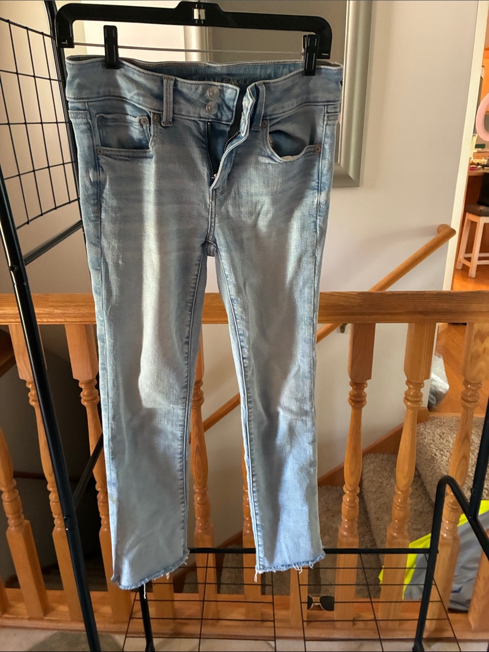American Eagle Outfitters Light Blue Cropped Jeans - Frayed Hem